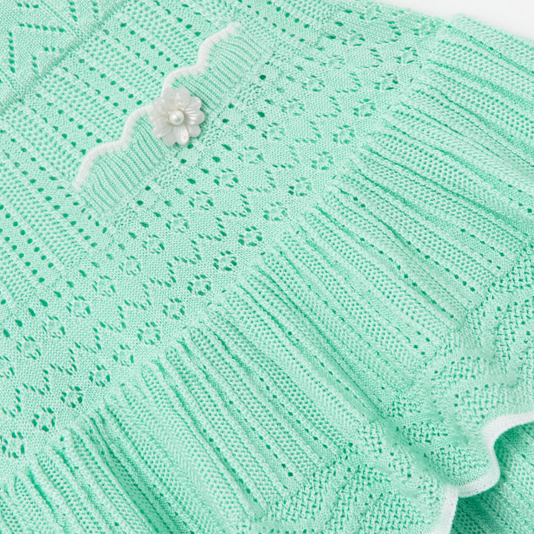 Mint Pointelle Knit Tiered Skirt