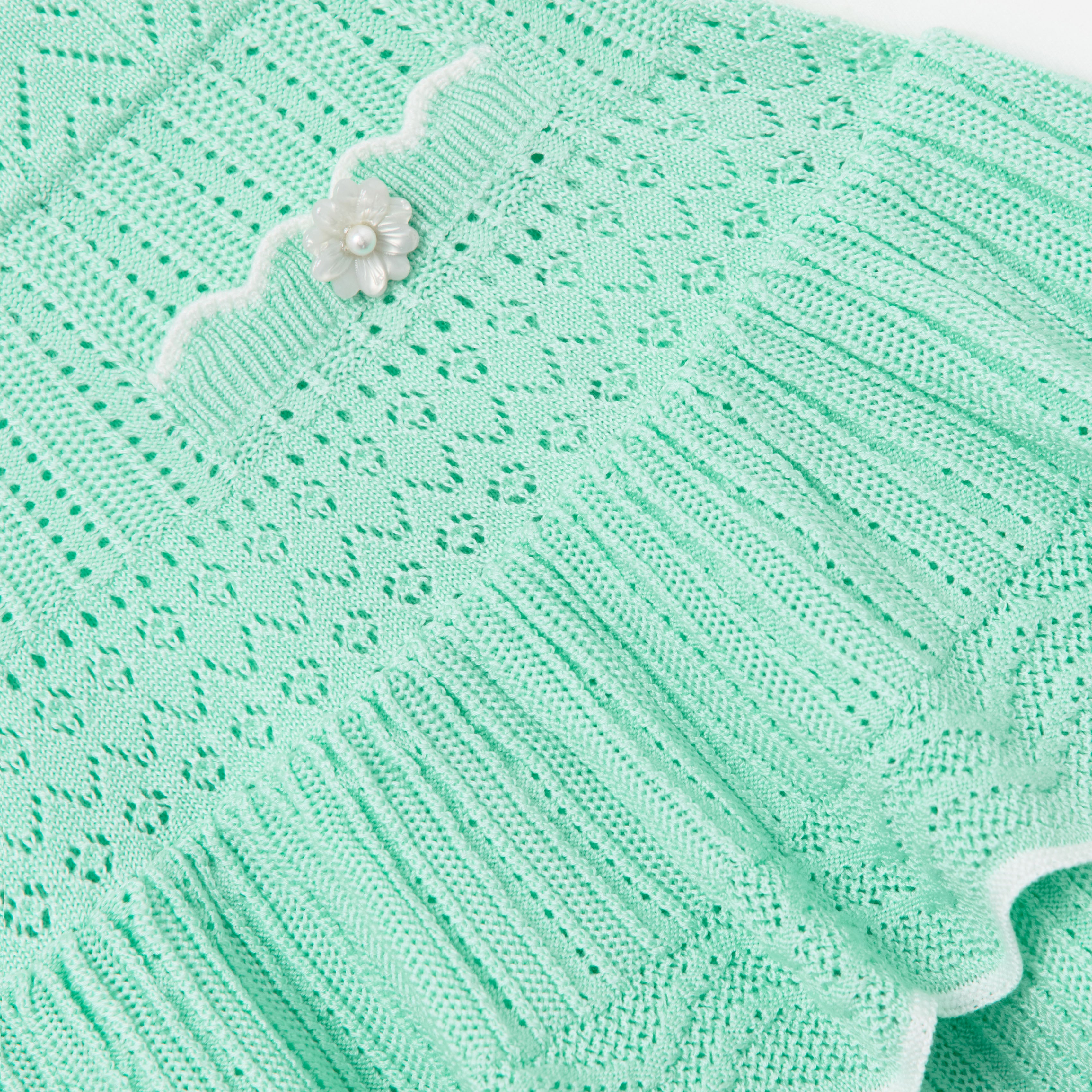 Mint Pointelle Knit Tiered Skirt