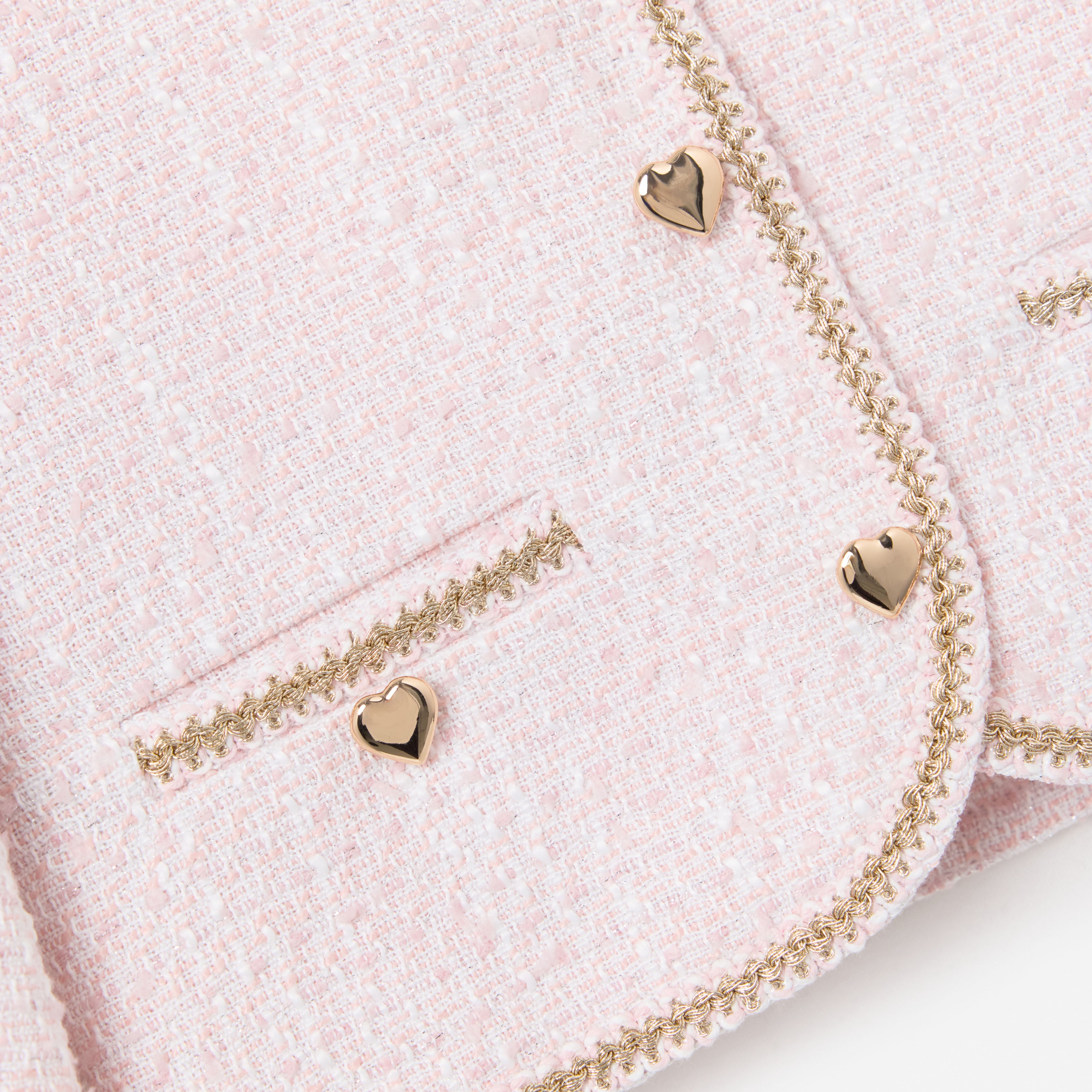 Pink Boucle Braided Trim Jacket