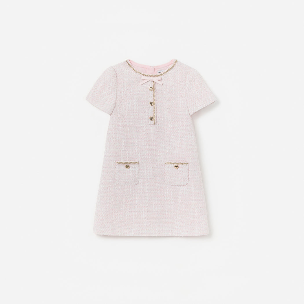 Pink Boucle Braided Trim Dress
