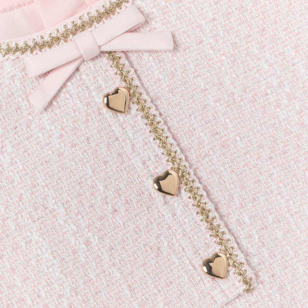 Pink Boucle Braided Trim Dress