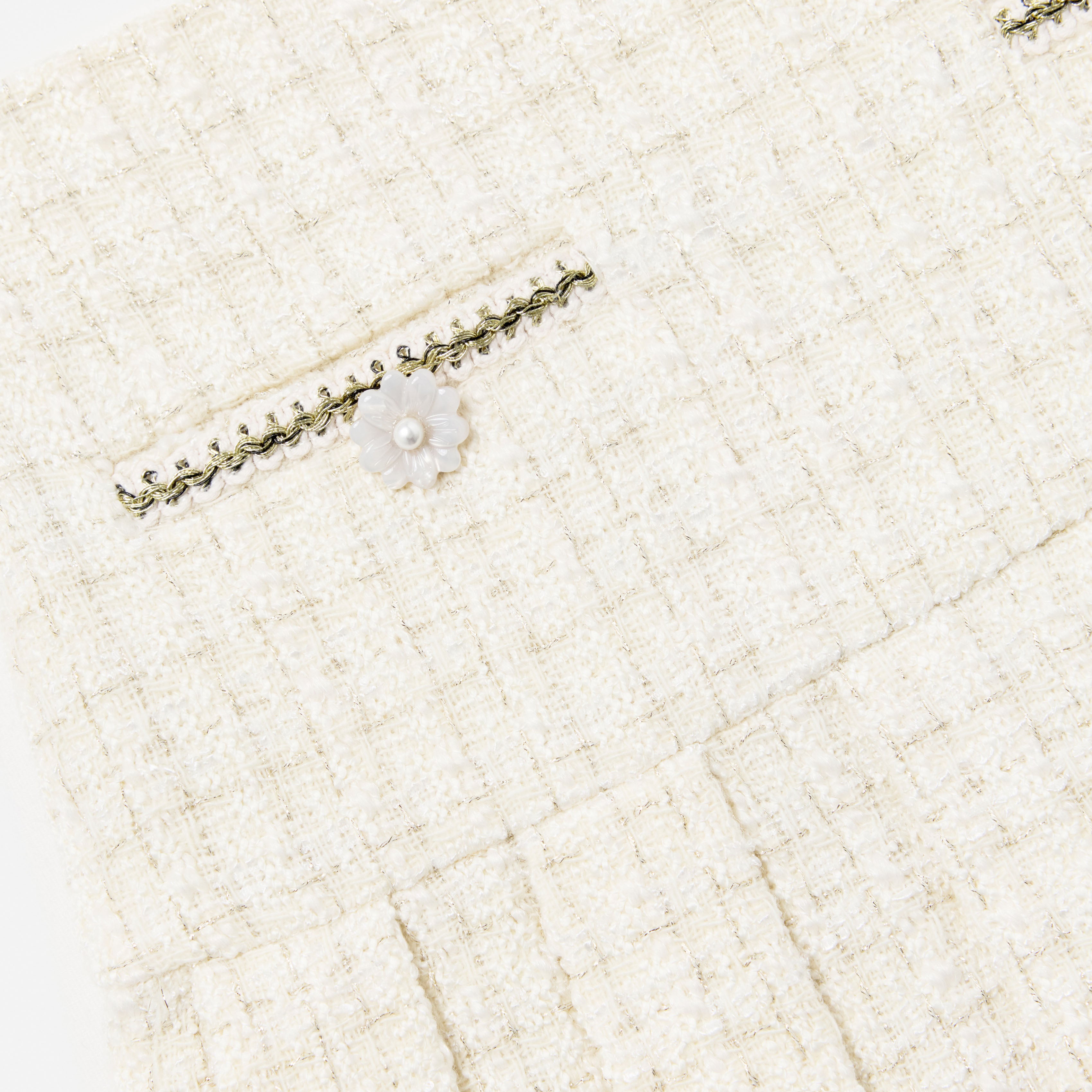 Cream Boucle Pleated Skirt