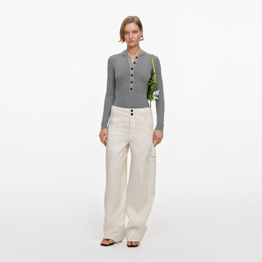 Cream Denim Pocket Trousers