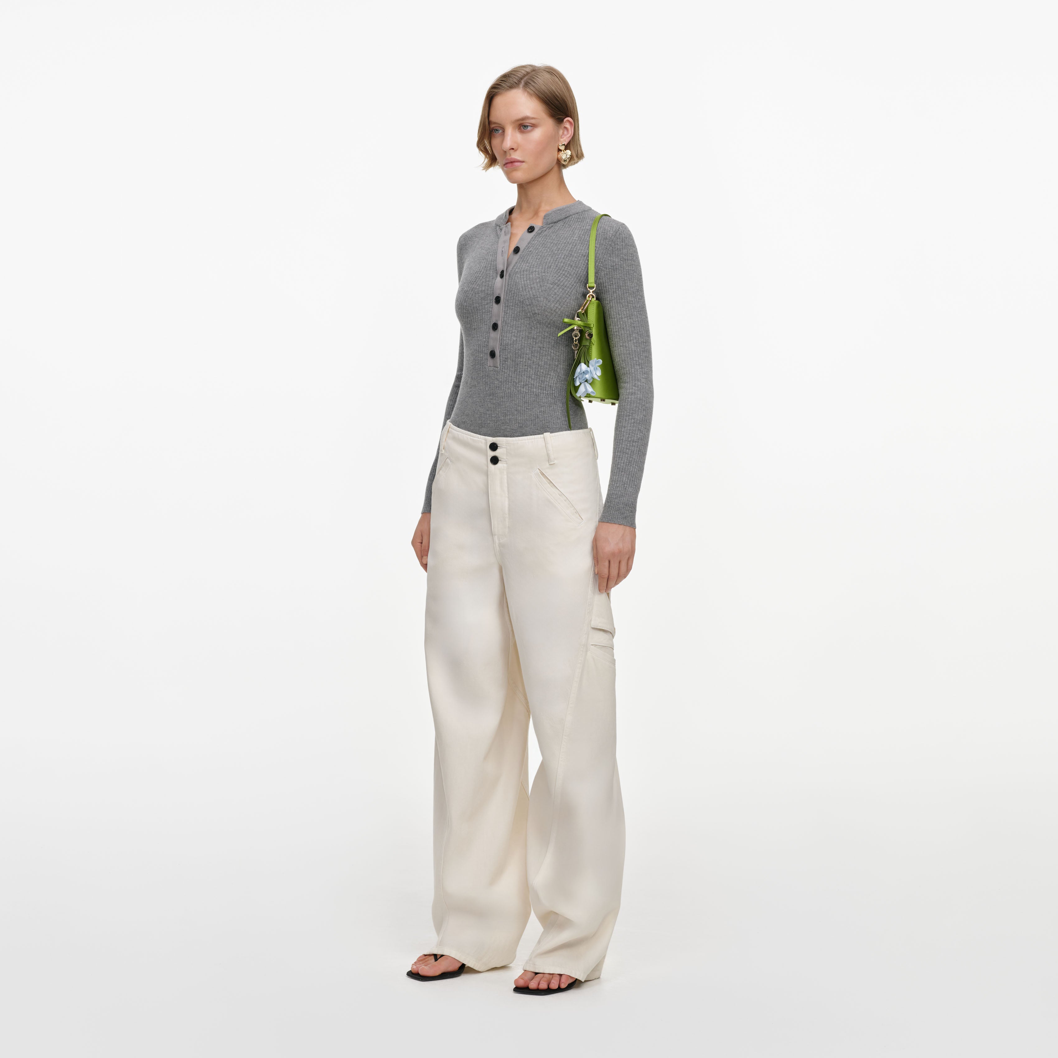 Cream Denim Pocket Trousers