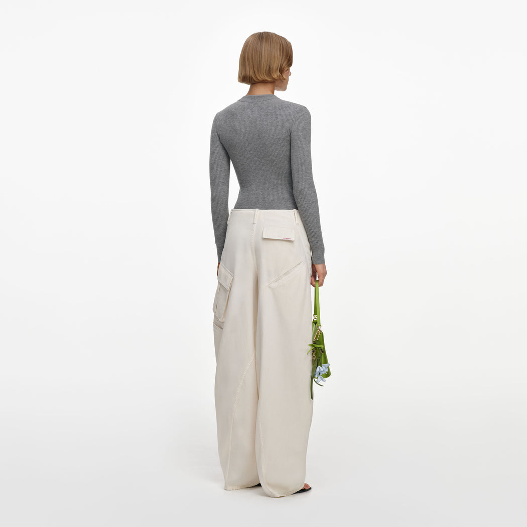 Cream Denim Pocket Trousers