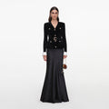 Black Chenille Satin Maxi Dress