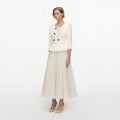 Cream 3D Flower Polka Dot Chiffon Midi Dress