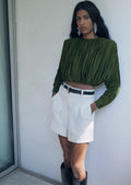 Olive Jersey Gathered Top