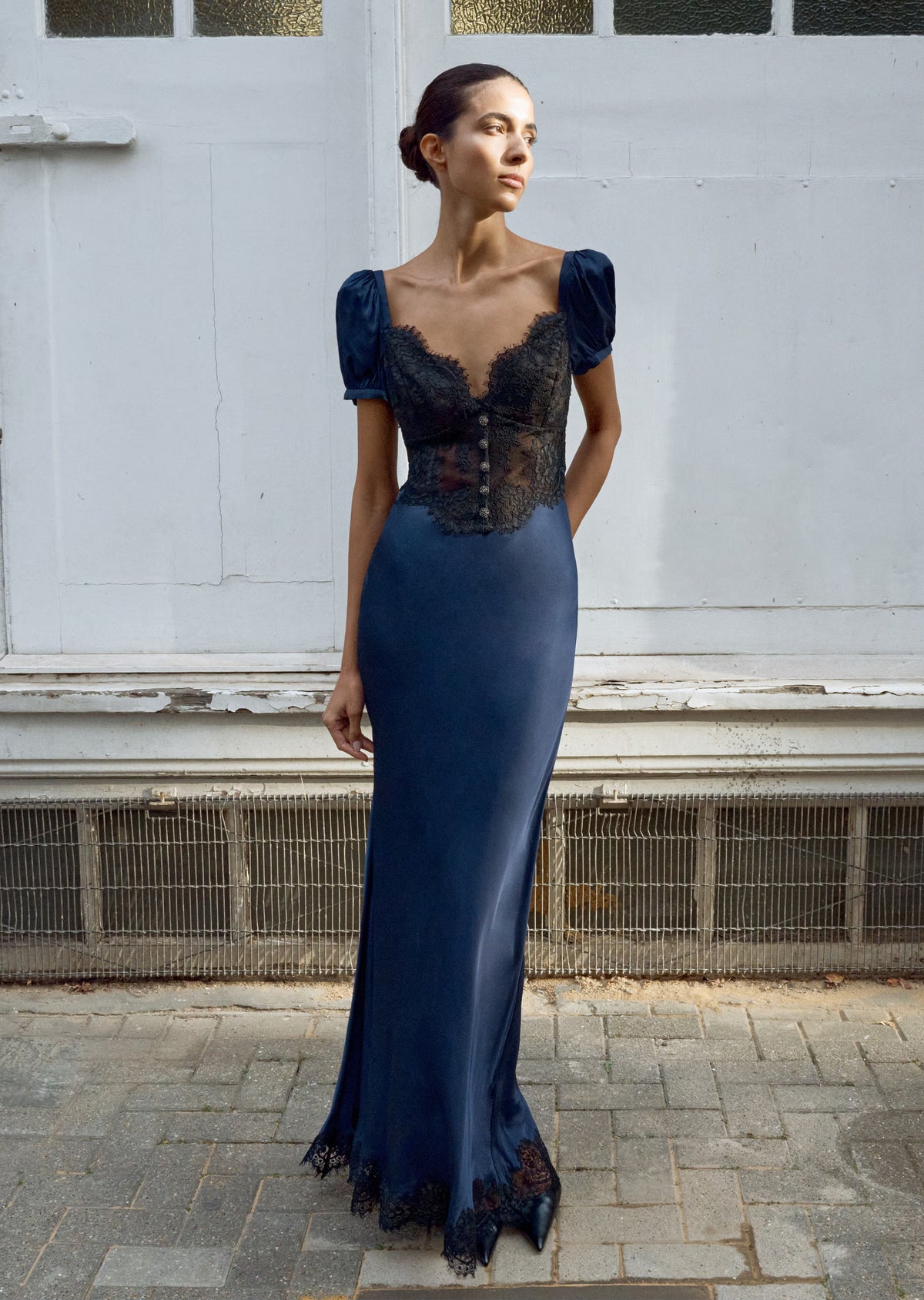 Navy Viscose Lace Maxi Dress