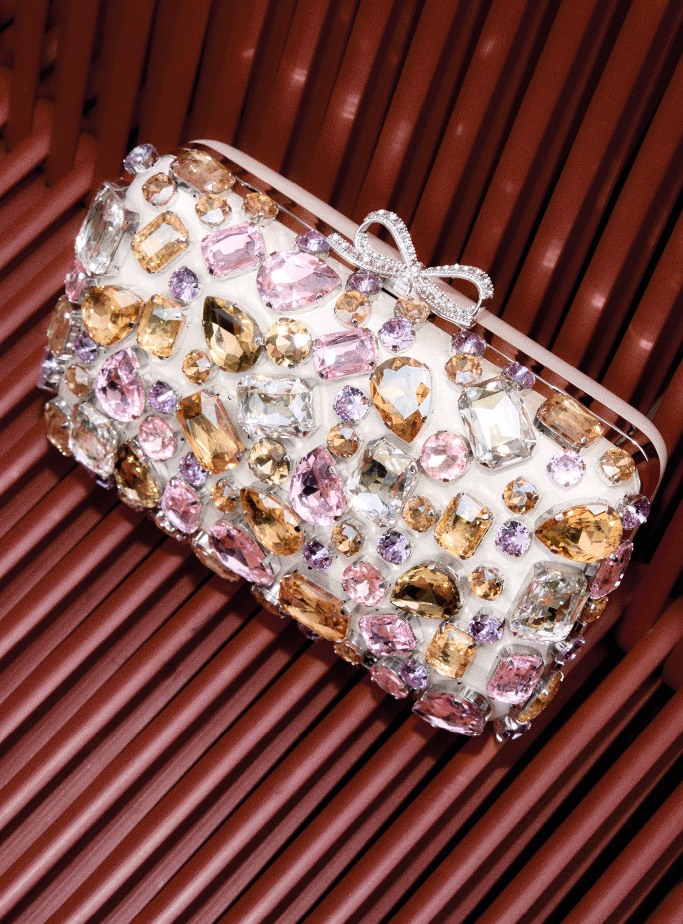 Multi Crystal Embellished Clutch Bag