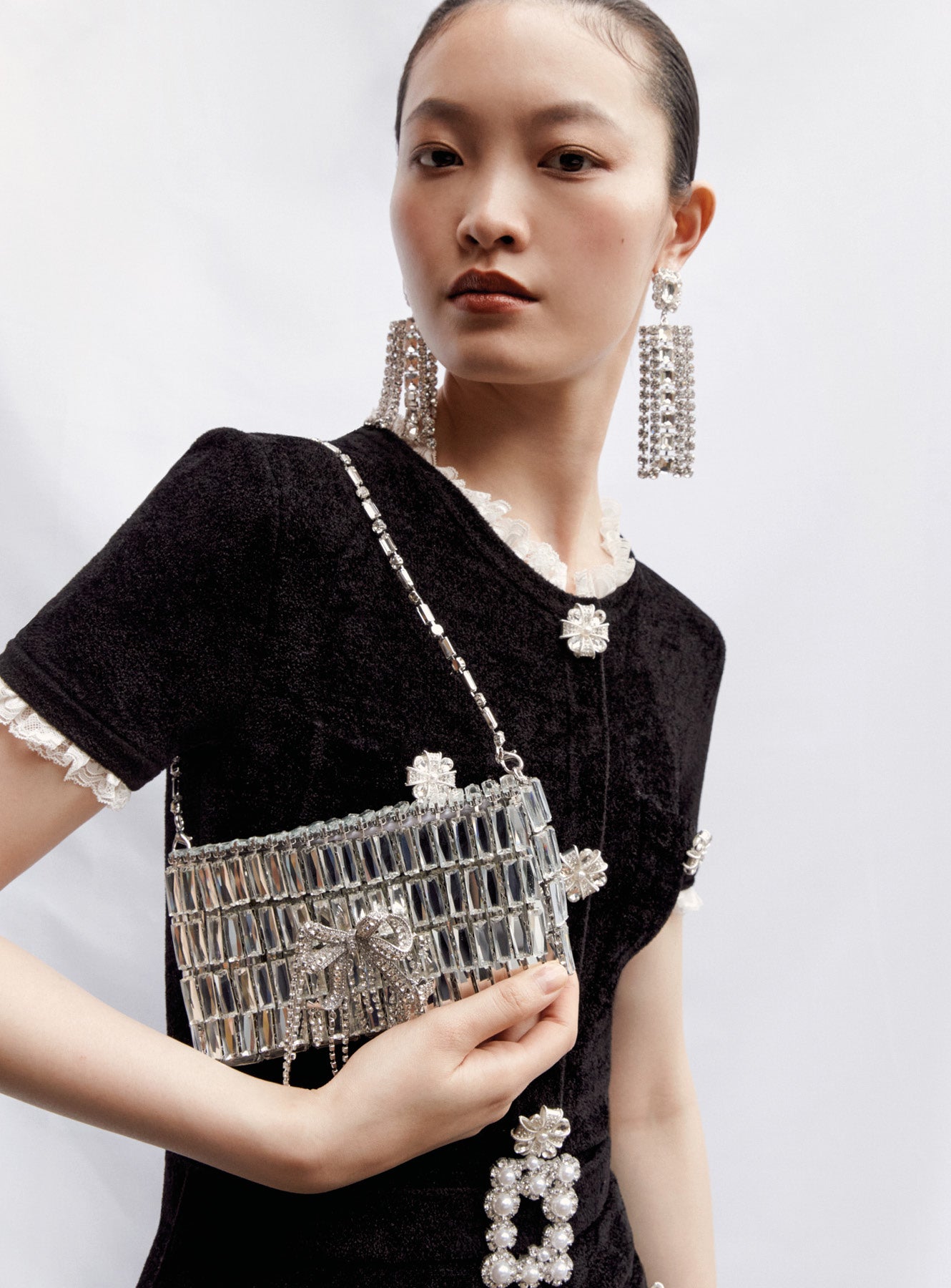 Silver Crystal Bow Mini Shoulder Bag