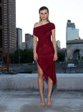 Burgundy Rhinestone Drape Midi Dress