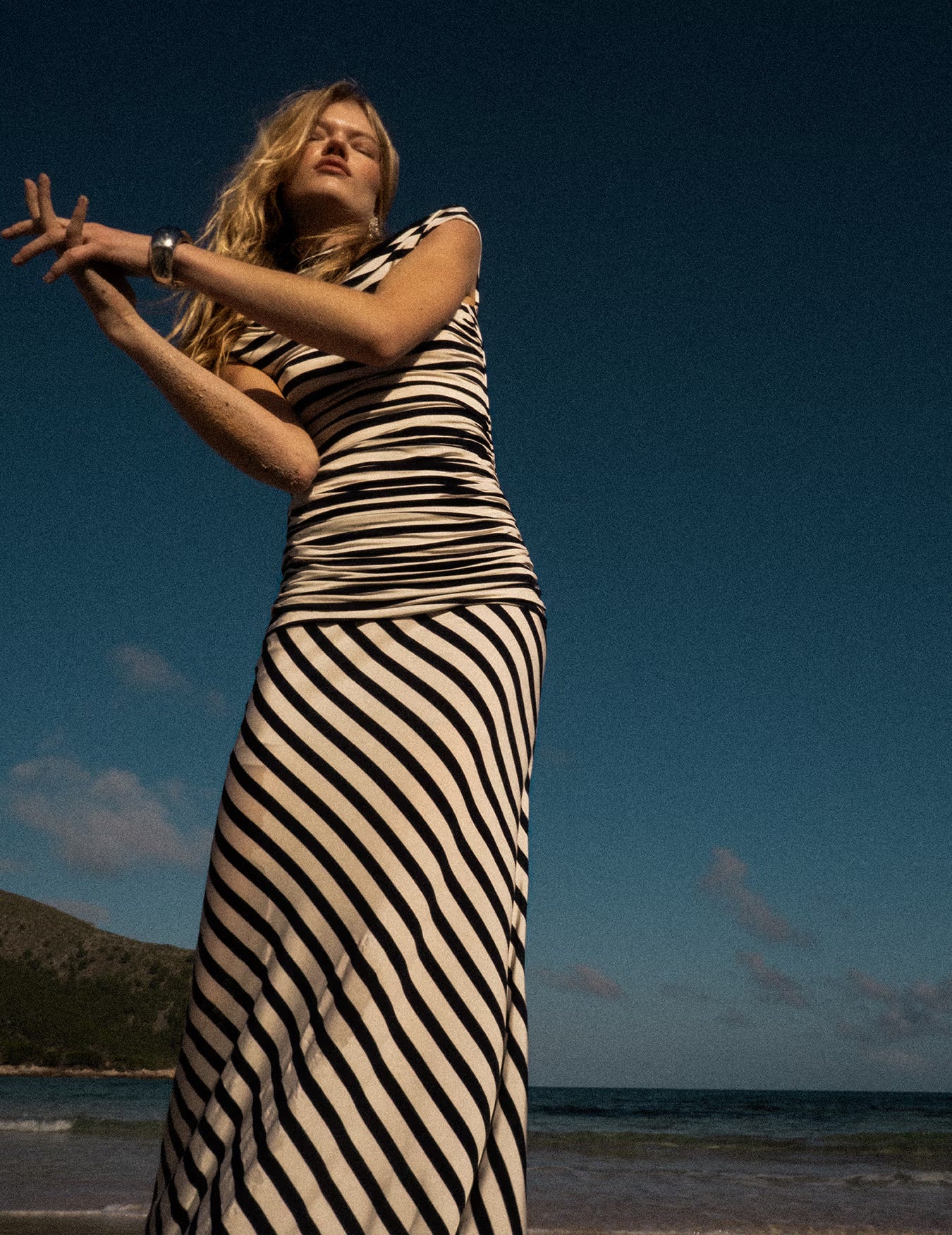 Navy Stripe Jersey Maxi Dress