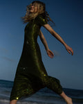 Olive Rhinestone Mesh Midi Dress
