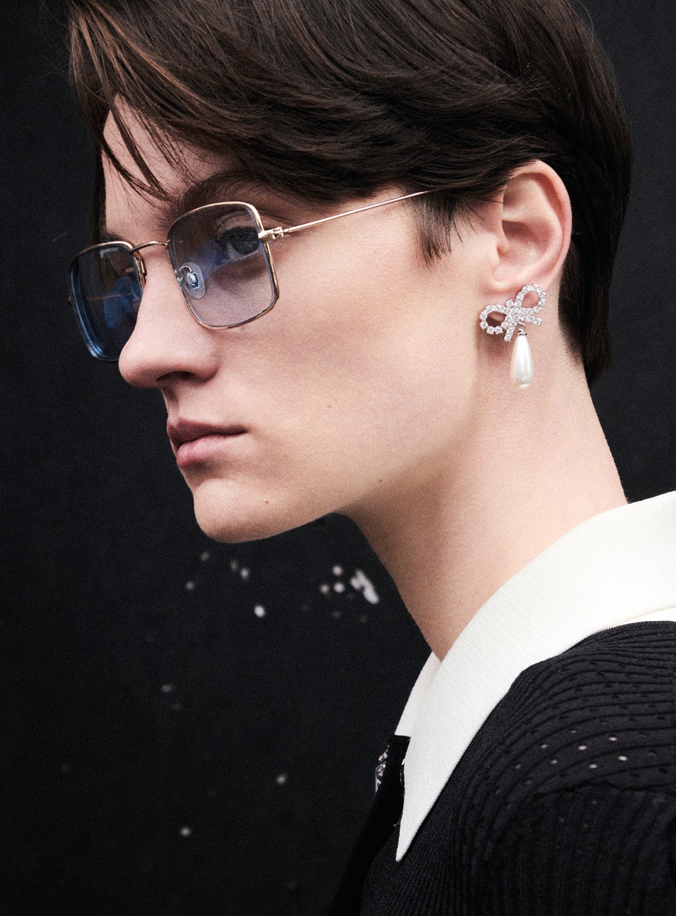 Crystal Bow Pearl Droplet Earrings