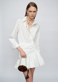White Cotton Gathered Mini Dress