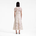 Cream Cord Lace Bow Midi Dress