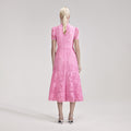 Pink Cord Lace Crossover Midi Dress