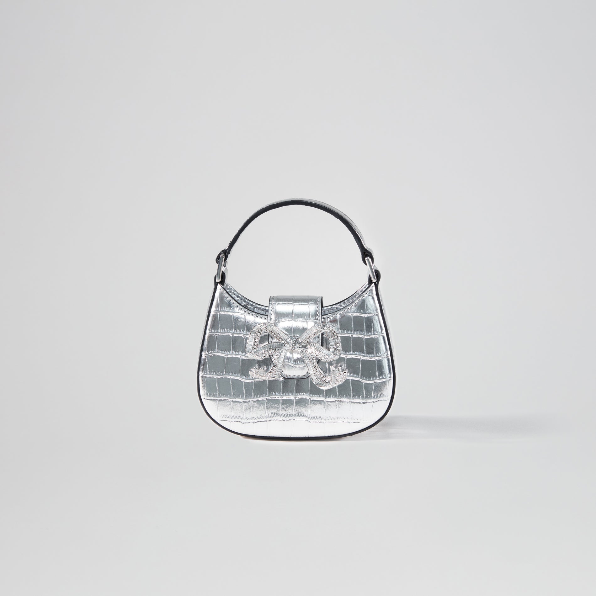 Silver Croc Crescent Bow Micro Bag