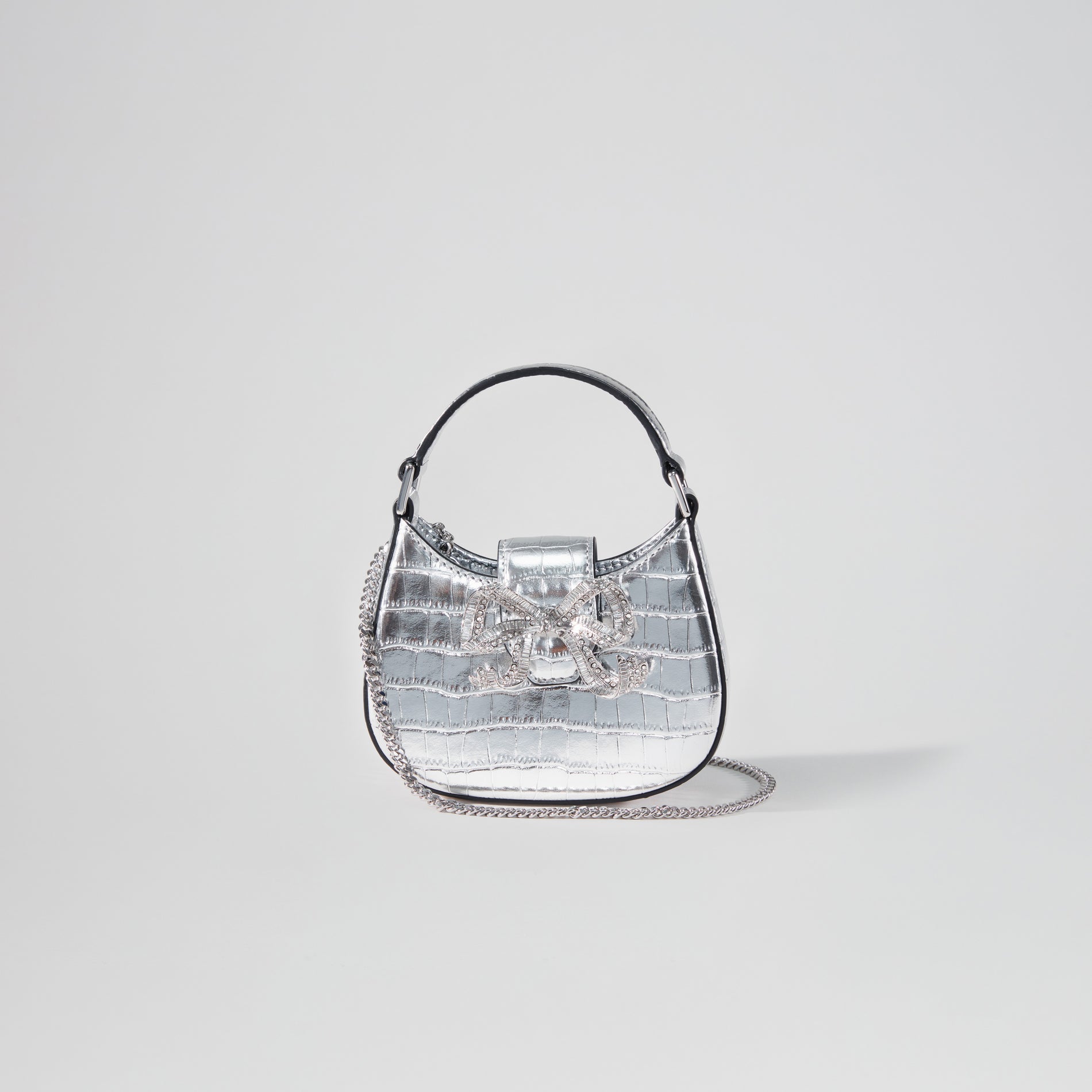 Silver Croc Crescent Bow Micro Bag