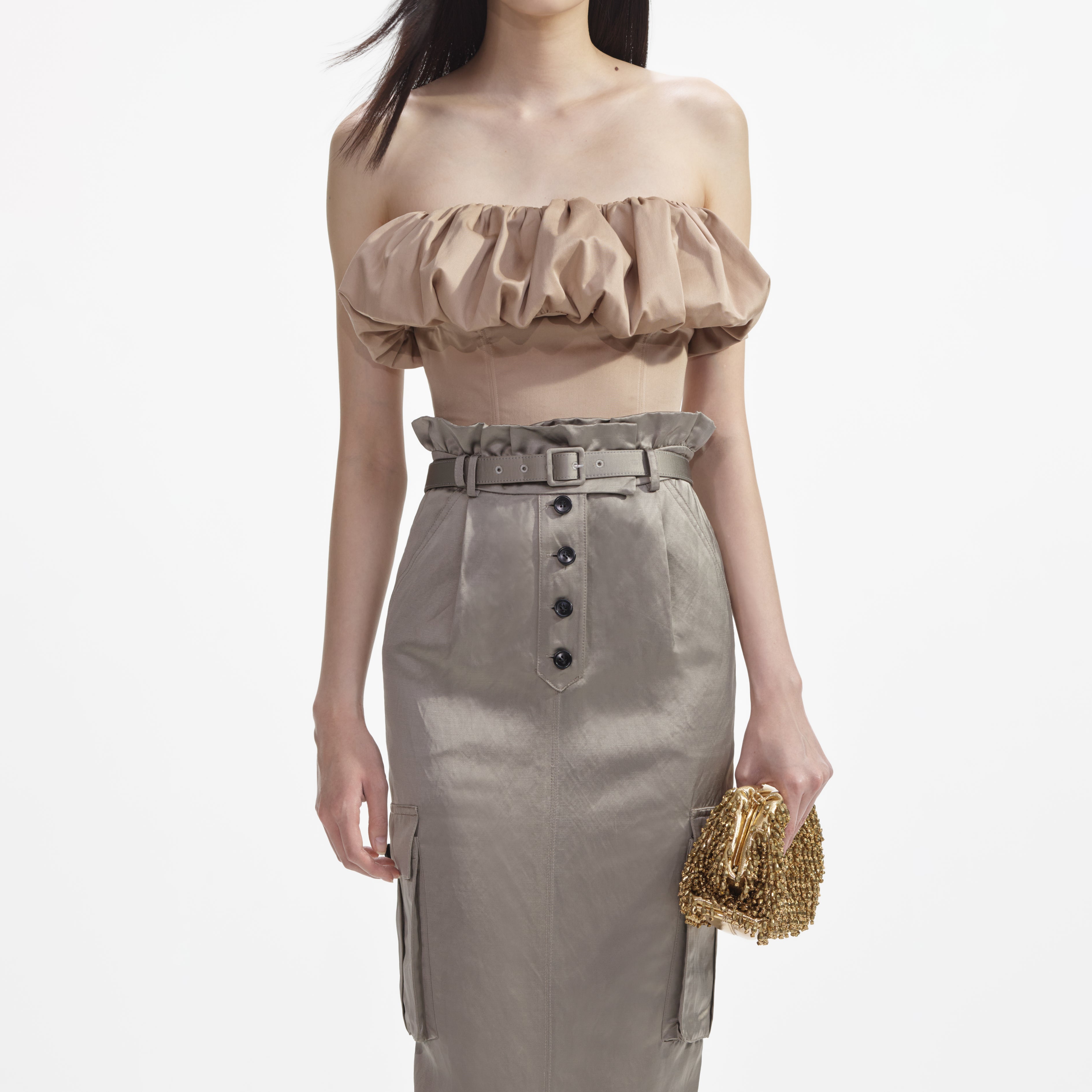 Beige Taffeta Bandeau Top