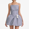 Navy Gingham Taffeta Mini Dress