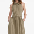 Beige Sleeveless Twill Maxi Dress
