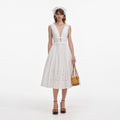 White Cotton Broderie Midi Dress