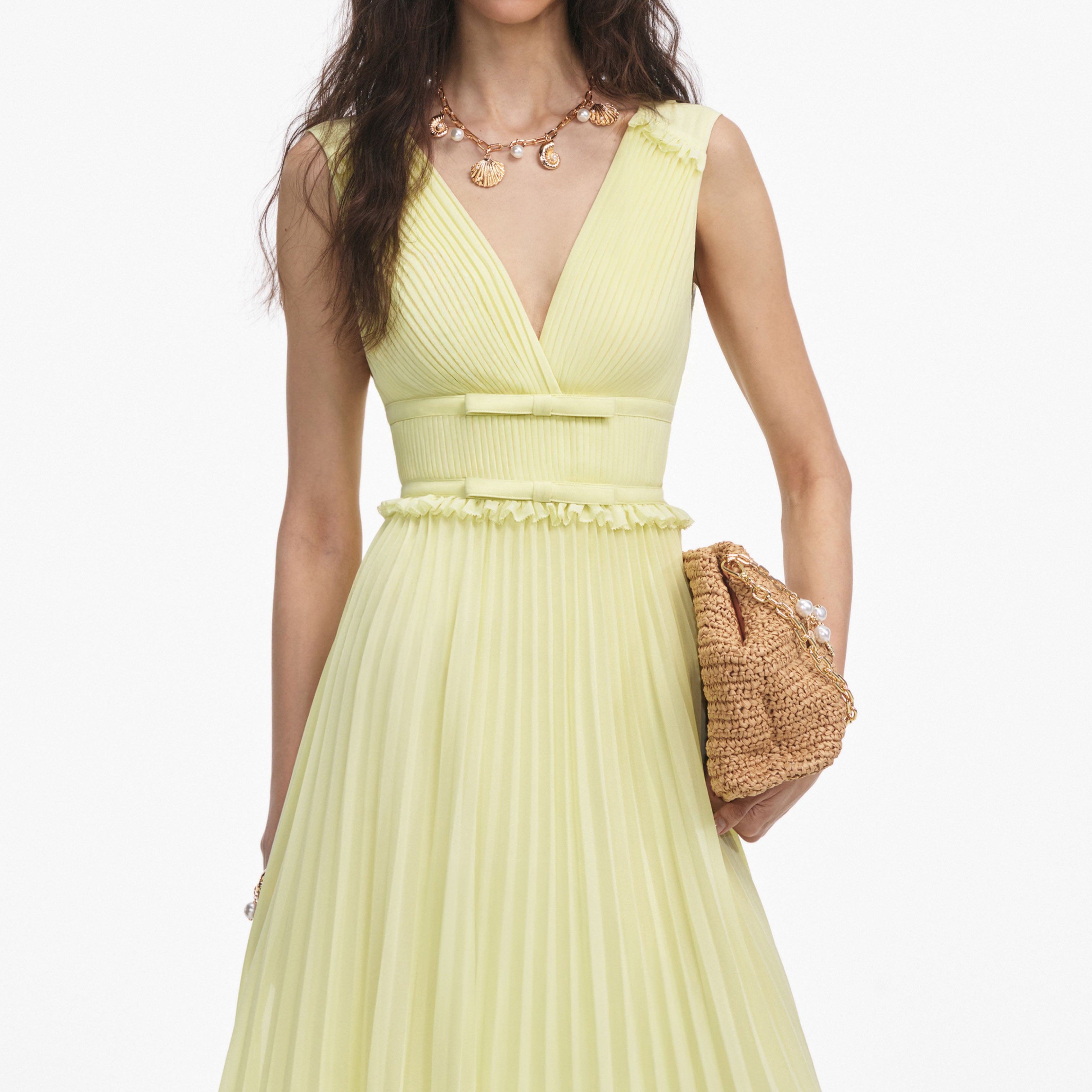 Yellow Chiffon Midi Dress