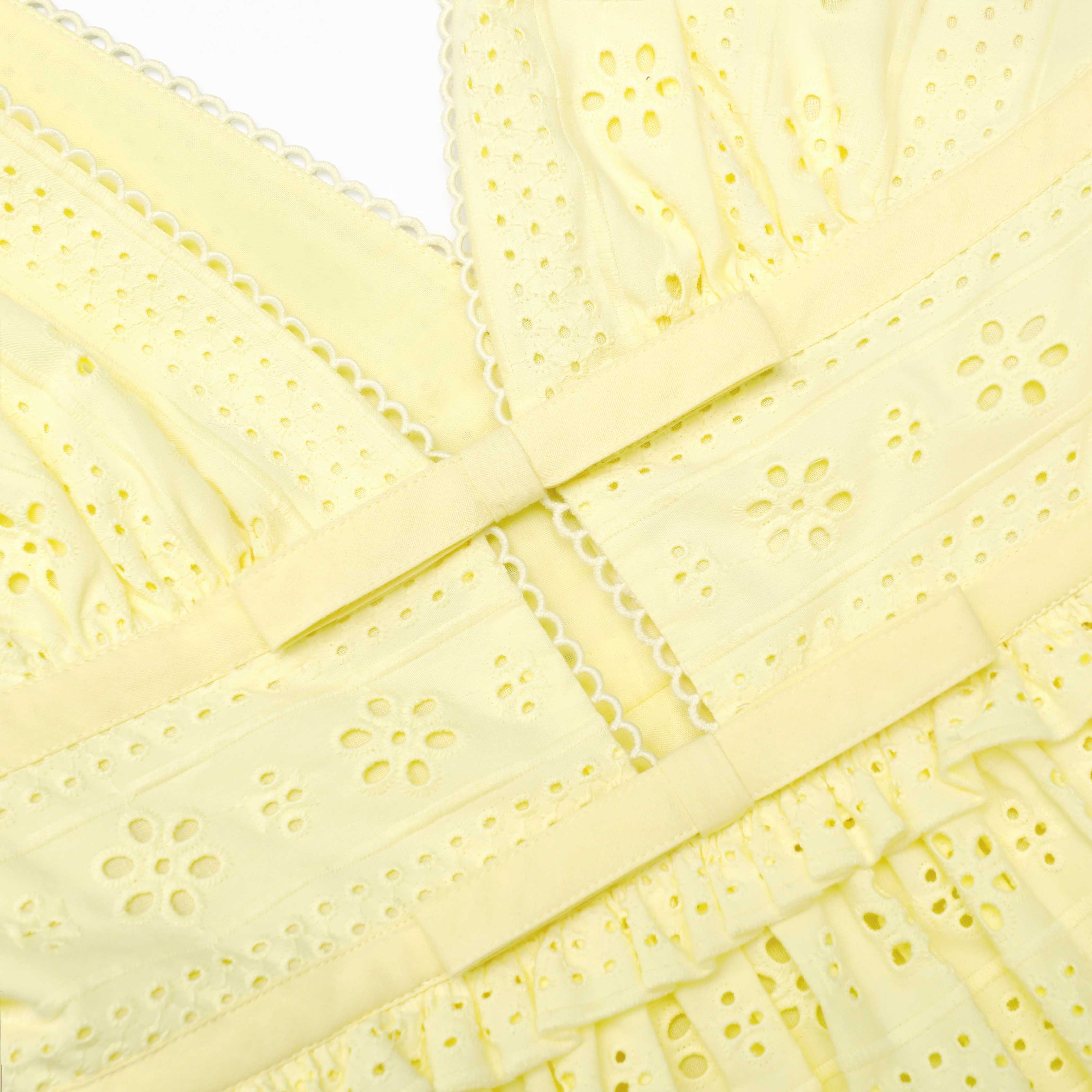 Yellow Cotton Broderie Mini Dress