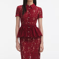 Burgundy Lace Peplum Midi Dress