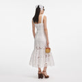 White Linen Lace Insert Midi Dress