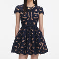 Navy Bow Embroidered Mini Dress