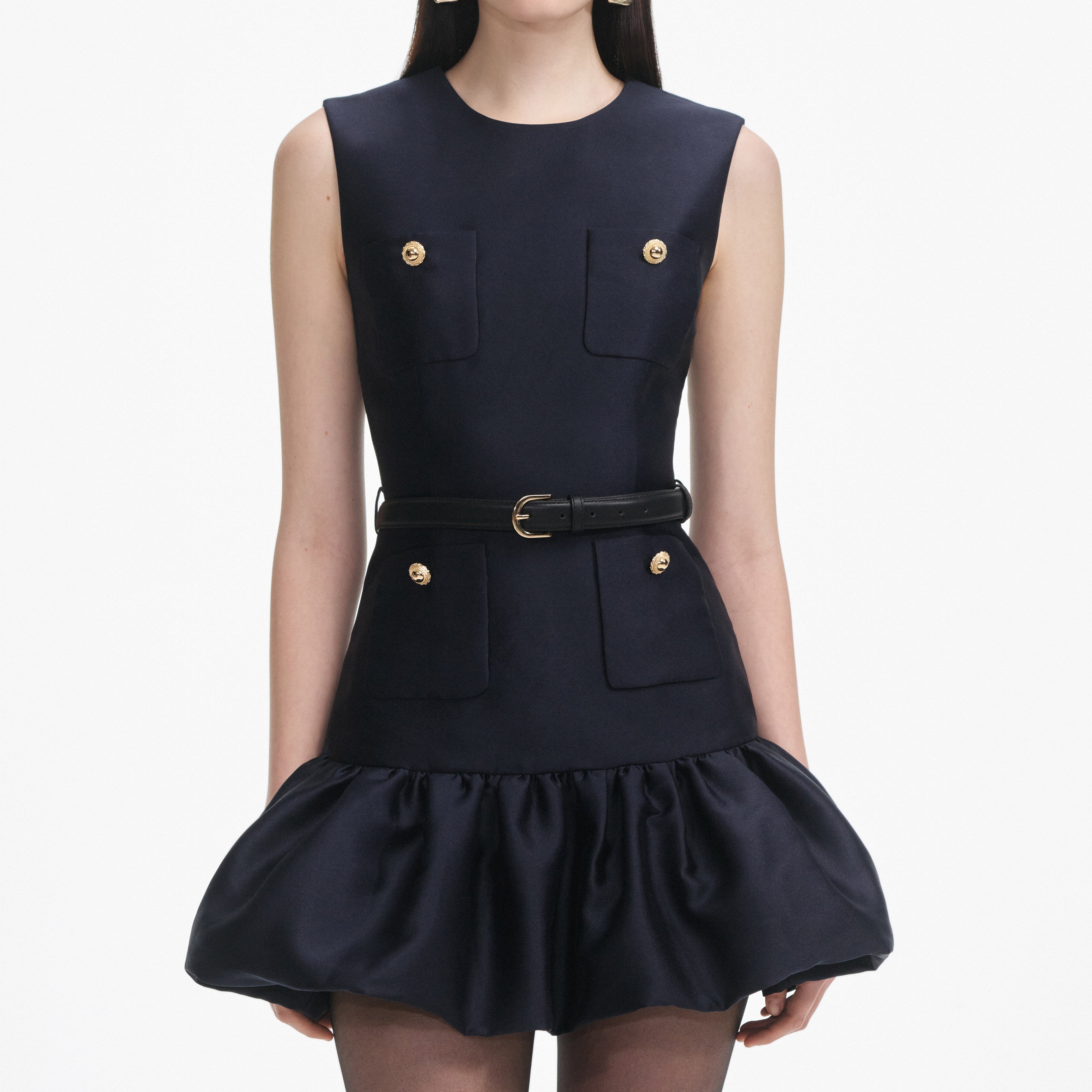 Navy Taffeta Mini Dress