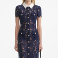Navy Lace Contrast Collar Midi Dress