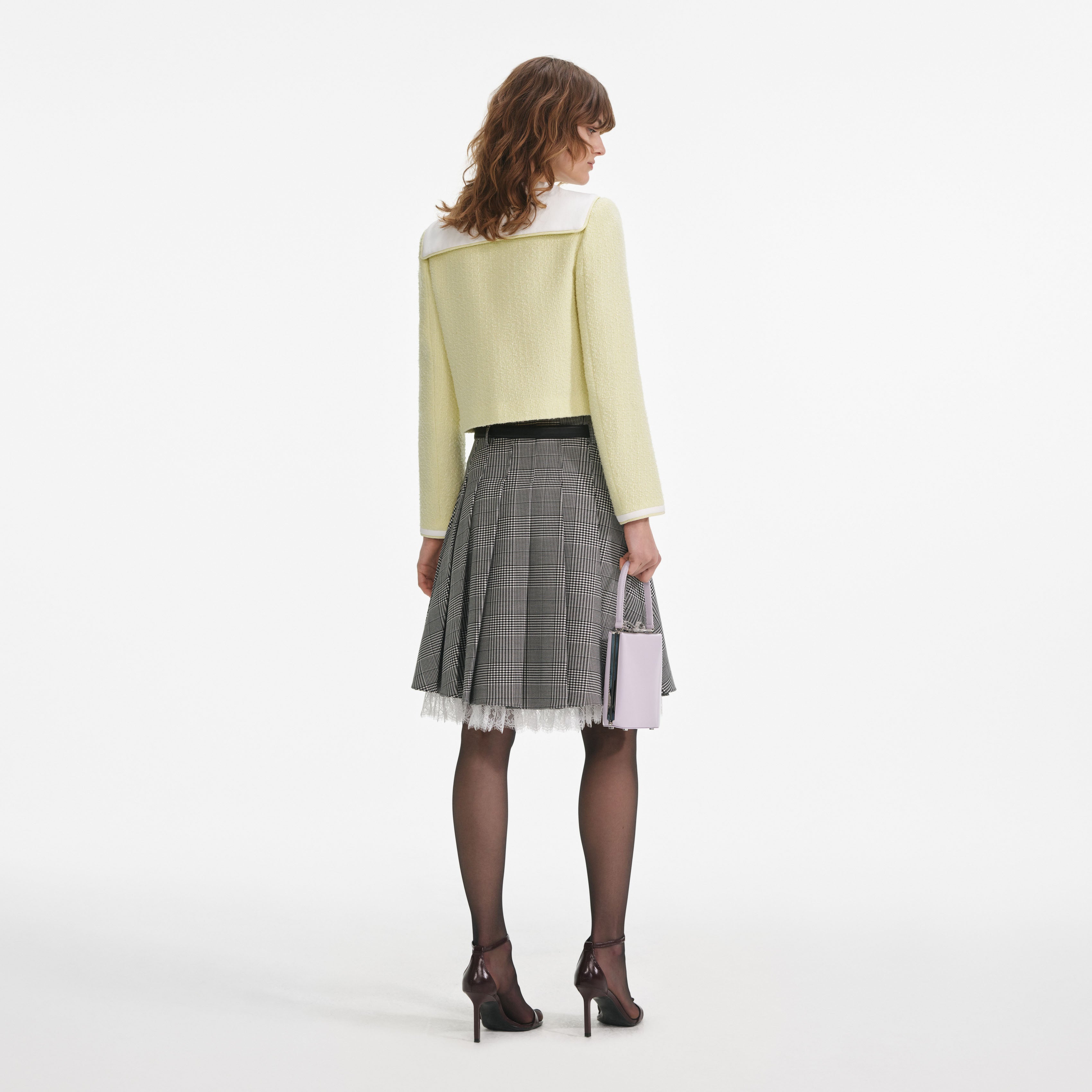 Yellow Boucle Contrast Collar Jacket