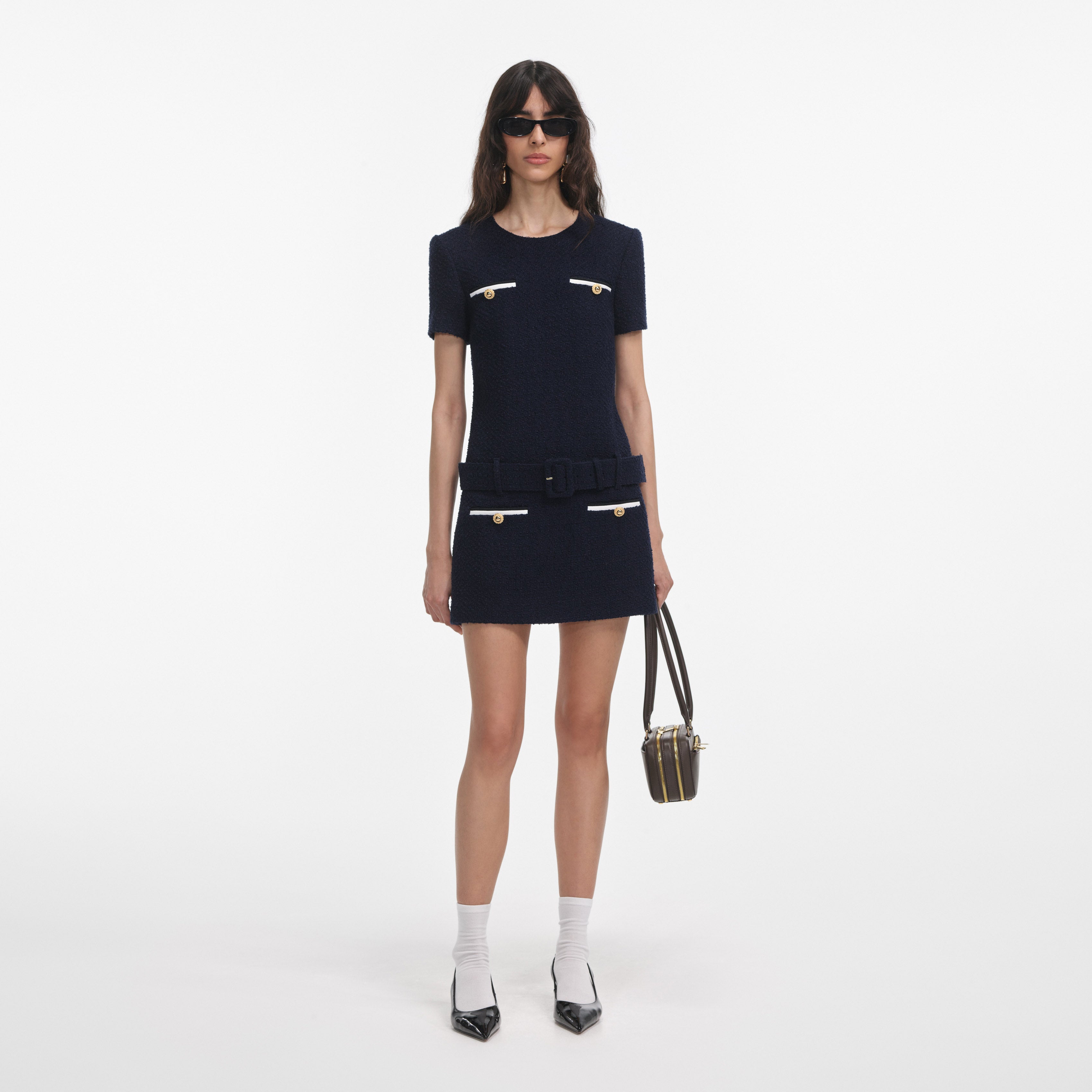 Navy Boucle Mini Dress