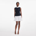 Navy Boucle And Chiffon Mini Dress