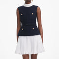 Navy Boucle And Chiffon Mini Dress