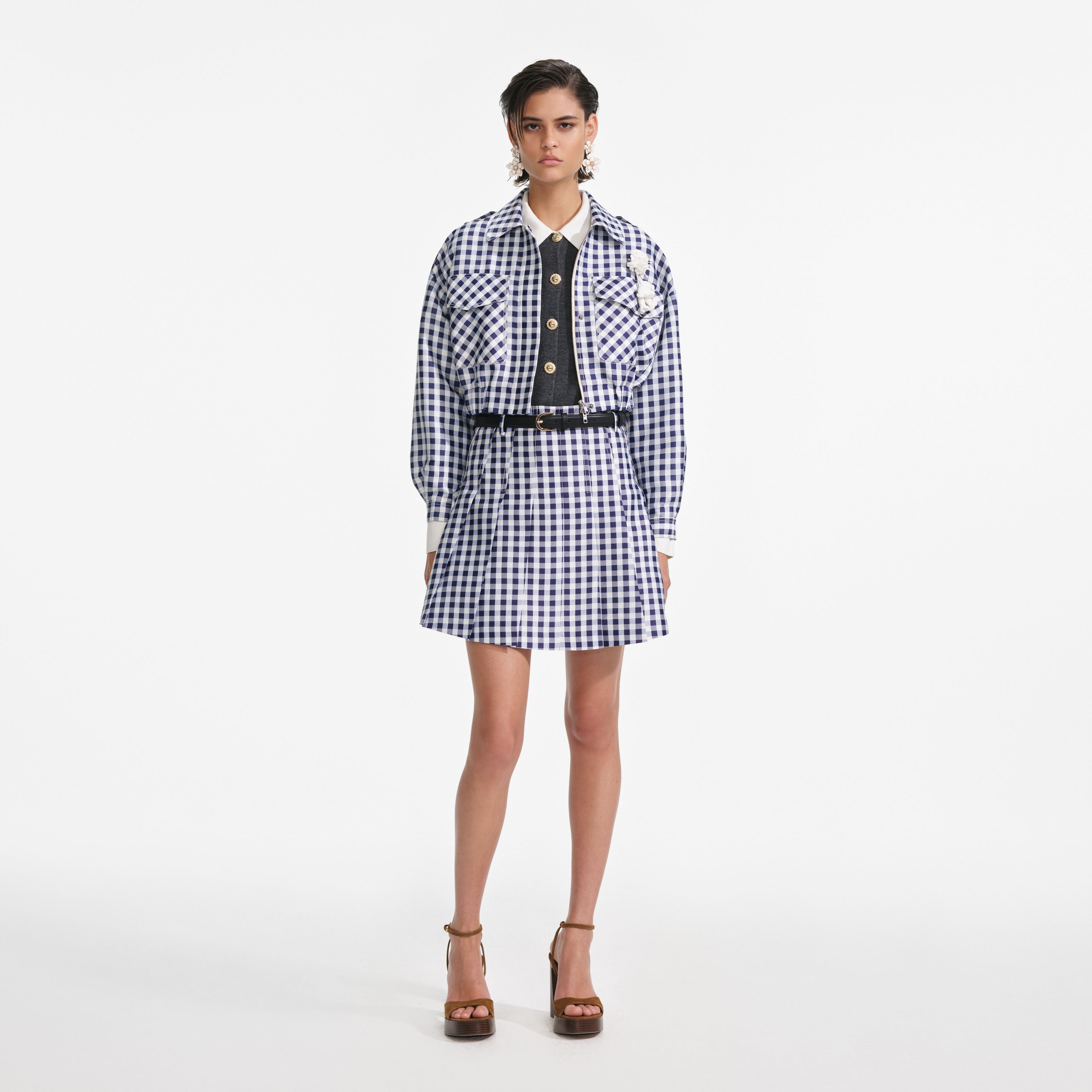 Navy Gingham Taffeta Jacket
