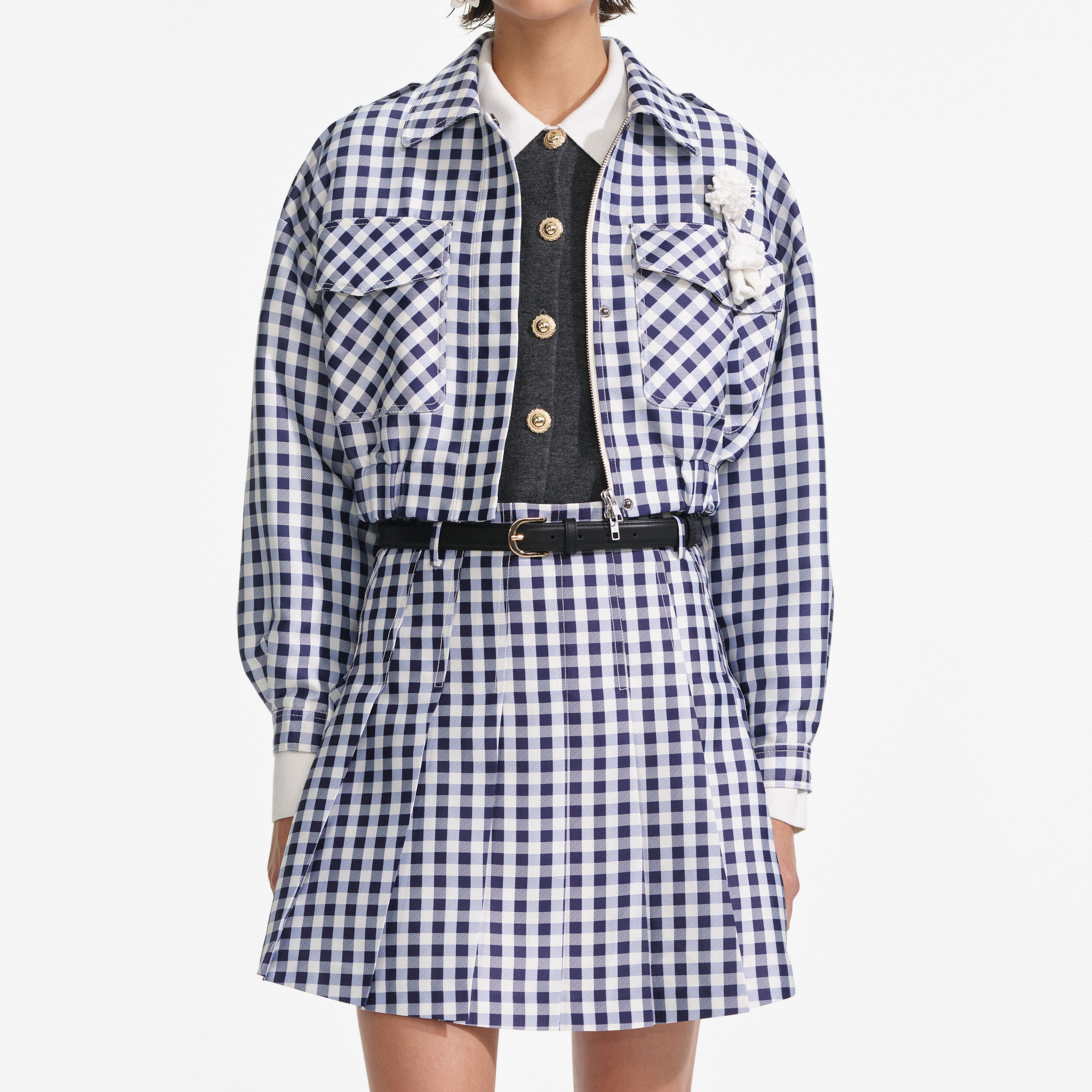 Navy Gingham Taffeta Jacket