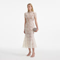 Cream Tulle Lace Midi Dress