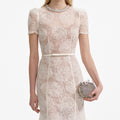 Cream Tulle Lace Midi Dress