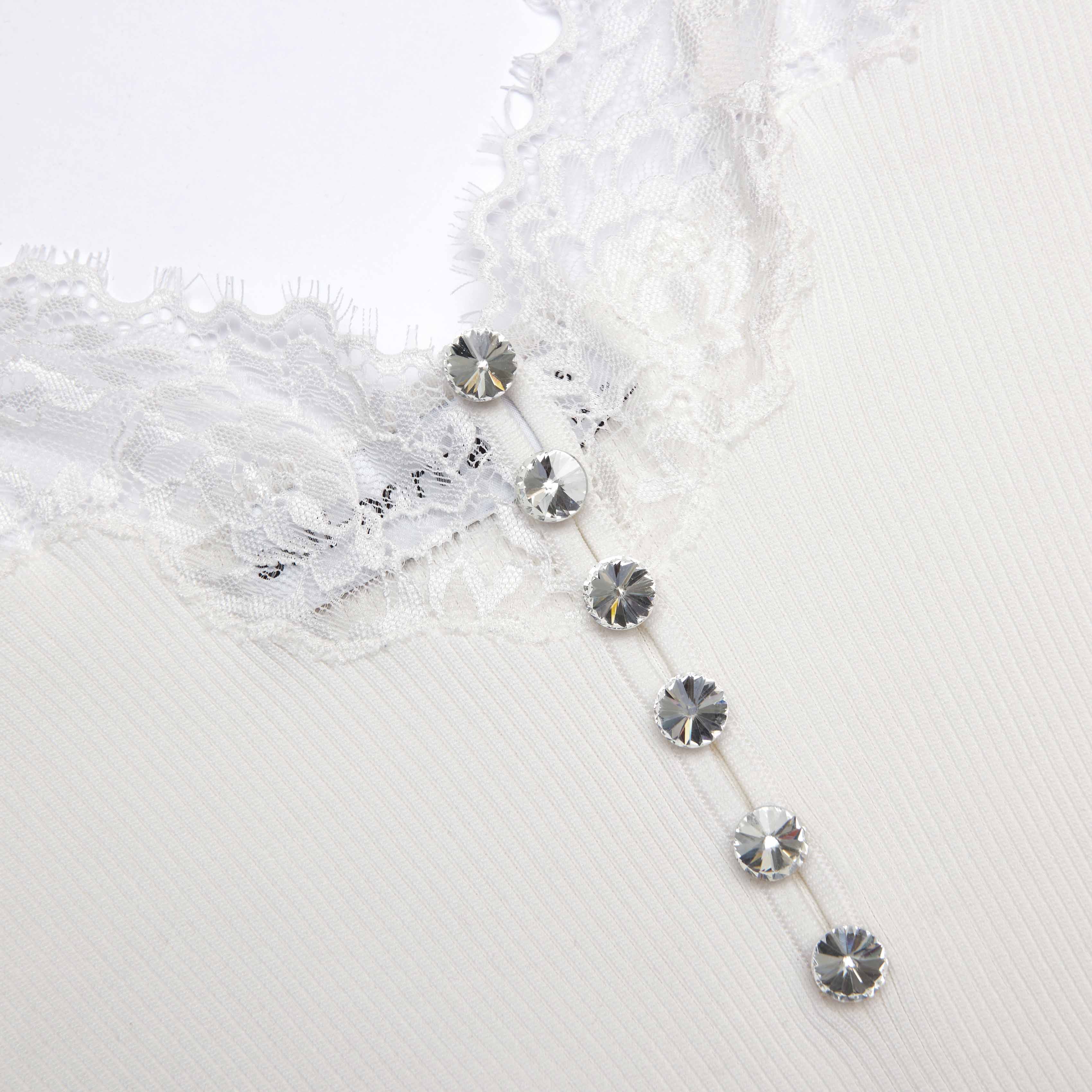 White Lace Trim Rib Knit Top