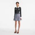 Navy Gingham Pleated Taffeta Mini Skirt