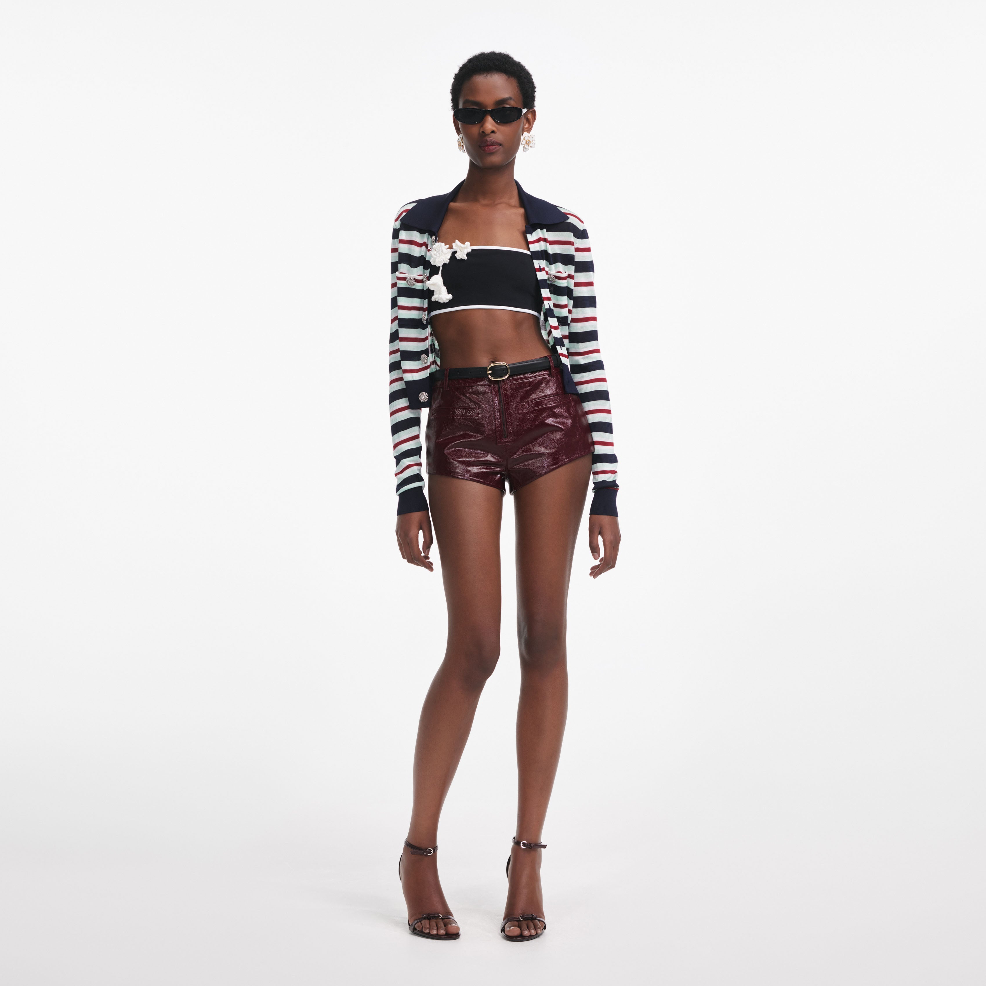 Navy Striped Viscose Knit Top