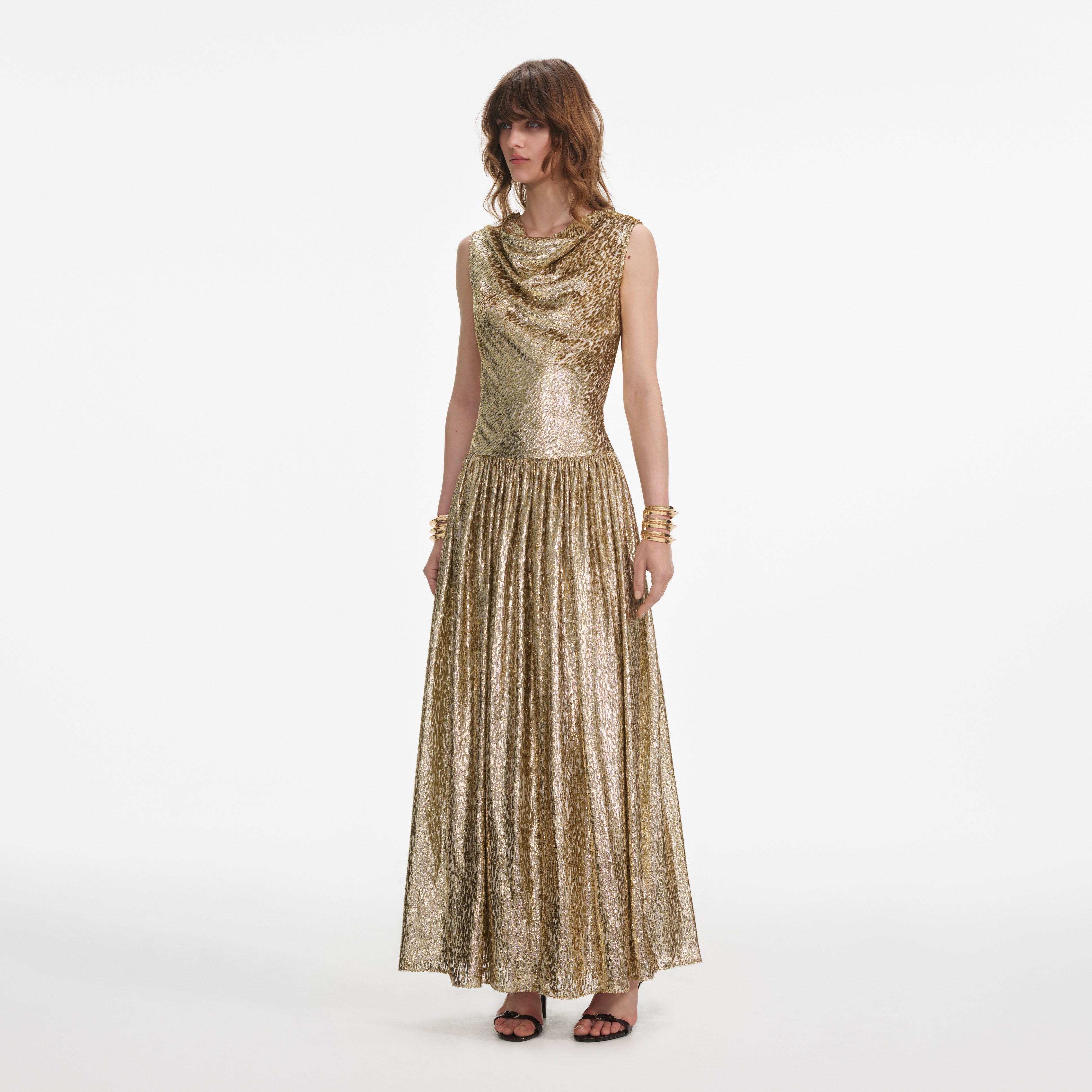 Gold Sleeveless Fil Coupe Maxi Dress