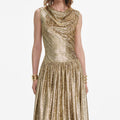Gold Sleeveless Fil Coupe Maxi Dress