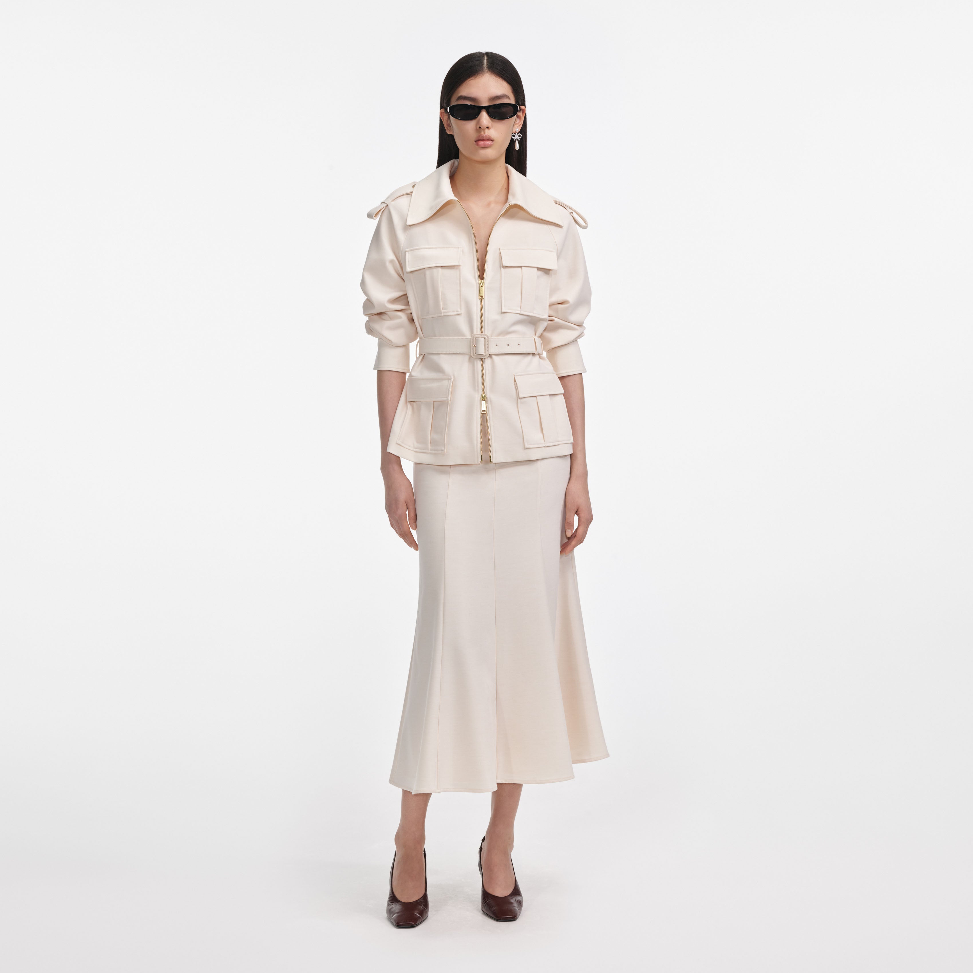 Cream Twill Midi Dress