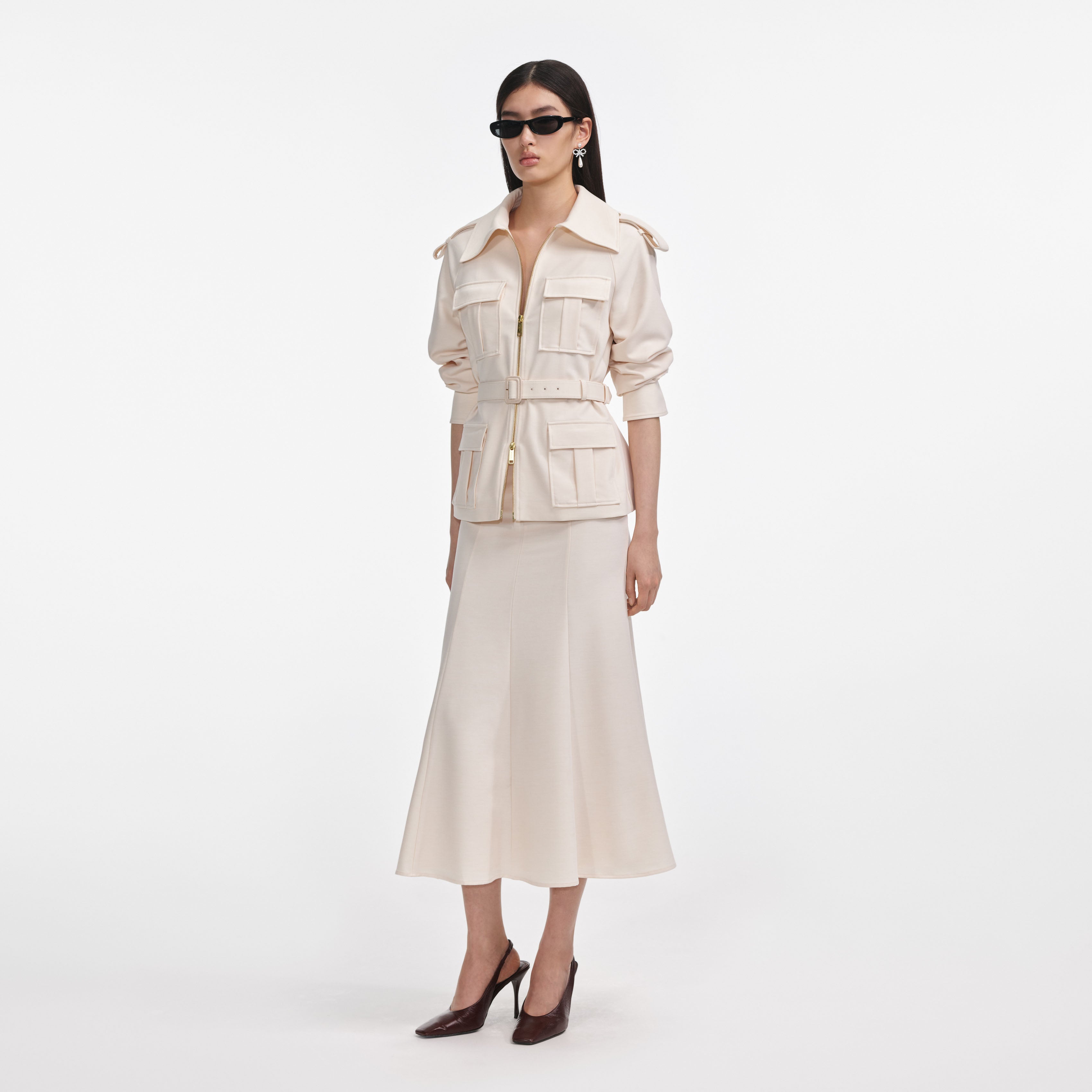 Cream Twill Midi Dress